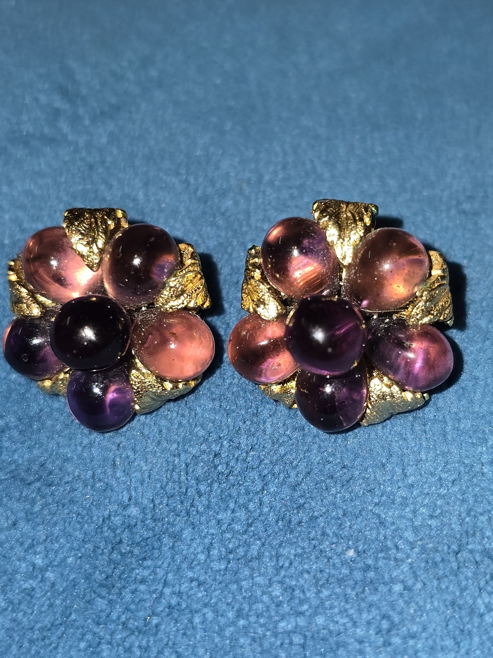 Napier Gold & Amythest Floral Clip Earrings with Pink and Purple Cabochons